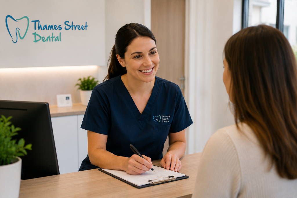 Kingston Dentist Receptionist with Patient and Clipboard