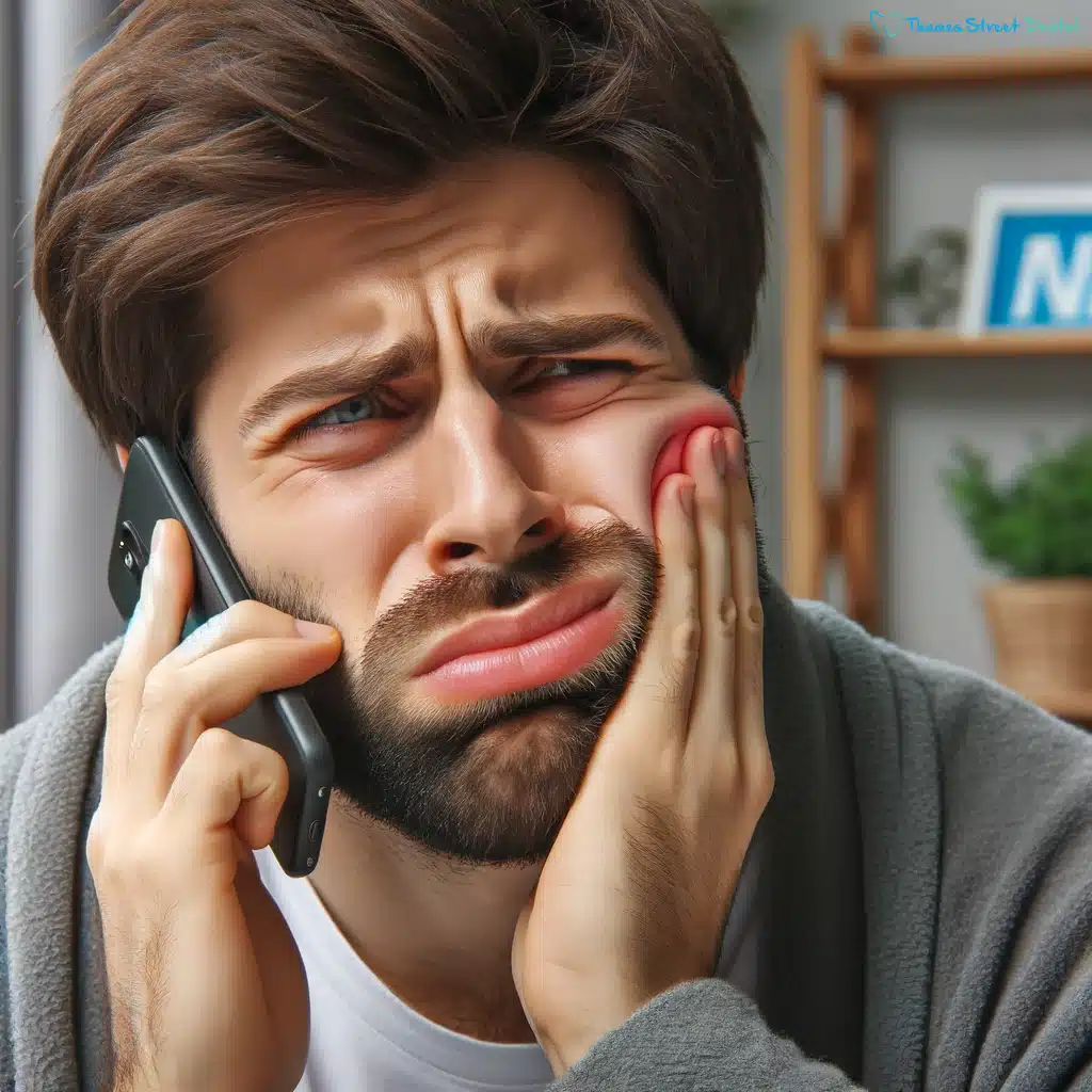 Paitent with Toothache on Phone to NHS Dentist