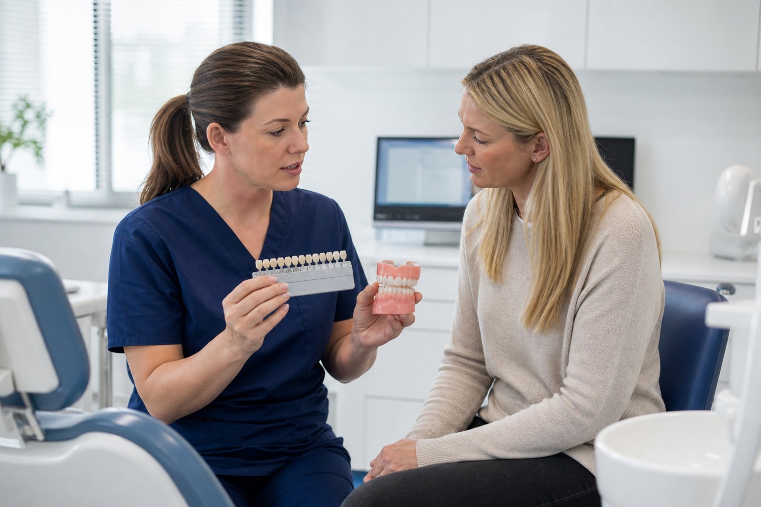 Dentist explaining tooth whitening sensitivity in Kingston
